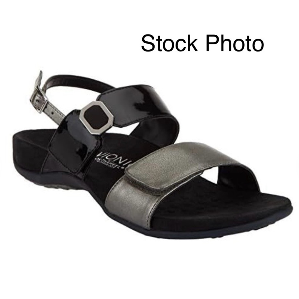 Vionic By Orthaheel Nancy Black Pewter Slingback Sandal